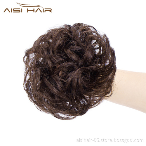 Aisi Hair Brazilian Human Hair Curly Brown Chignon Bun Elastic Rope Rubber Band Hairpiece Clip In Extension For Women